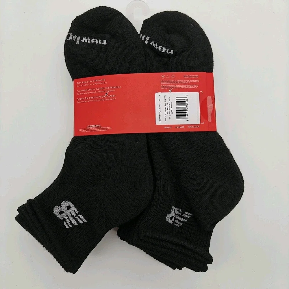 New Balance Men's Cushioned Ankle Socks 10 Pair Black Size 8-12.5 Arch Support
